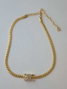 Gold Double-Row Chain Necklace with Pavé Accent